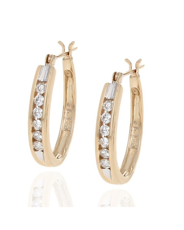 Diamond Oval Hoop Earrings in Yellow Gold