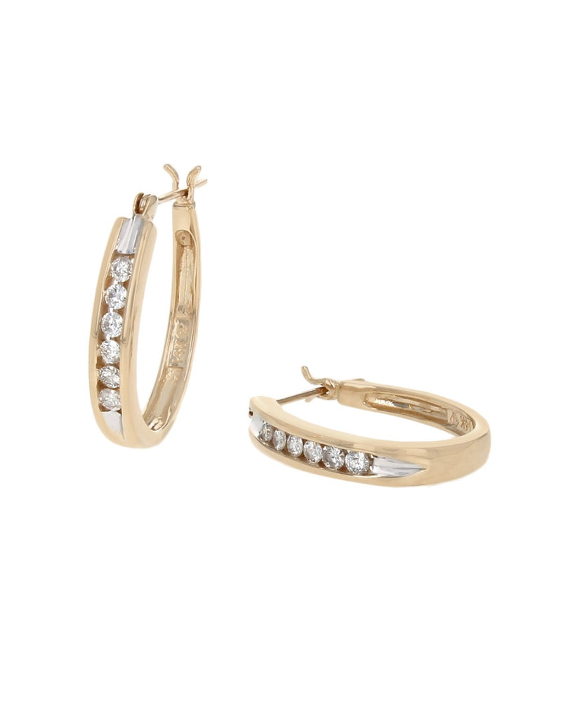 Diamond Oval Hoop Earrings in Yellow Gold