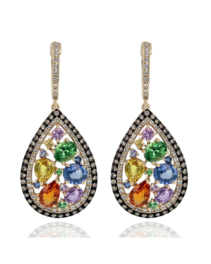 Effy Watercolors Multi Color Sapphire, Tsavorite and Diamond Earrings