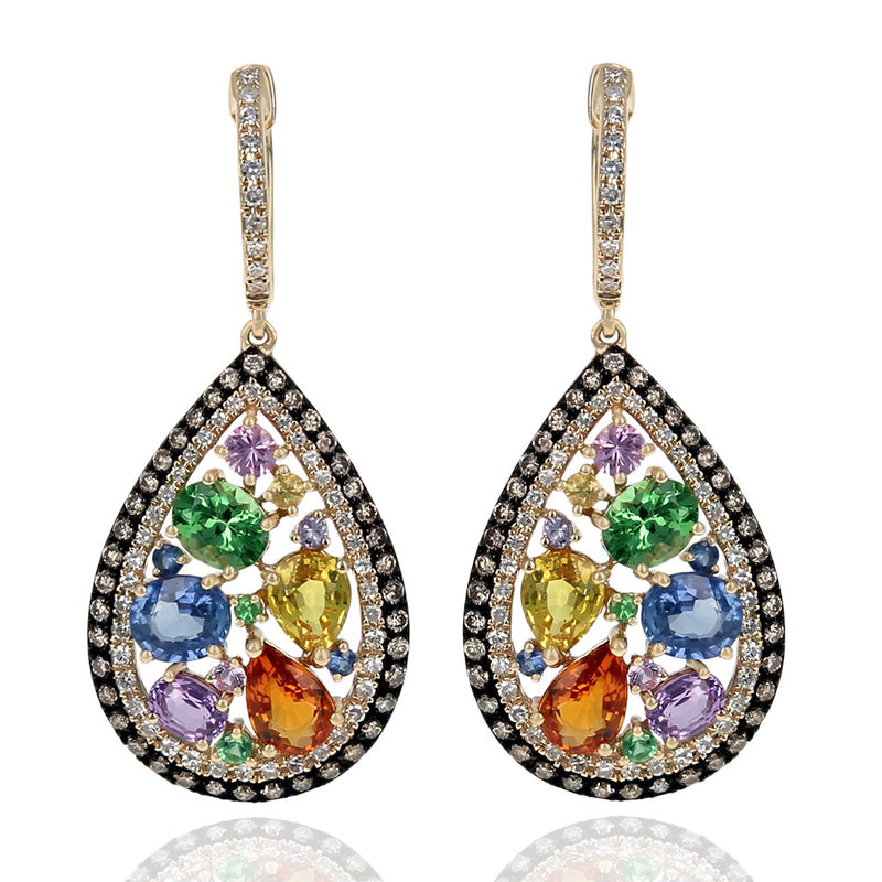 Effy Watercolors Multi Color Sapphire, Tsavorite and Diamond Earrings