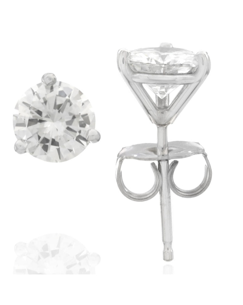 Round Brilliant Cut Diamond Martini Stud Earrings in 18KW