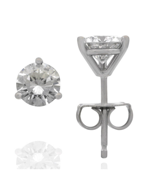 Round Brilliant Cut Diamond Martini Stud Earrings in 18KW