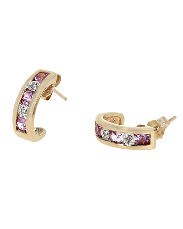 Alternating Pink Sapphire and Diamond Curved Earrings