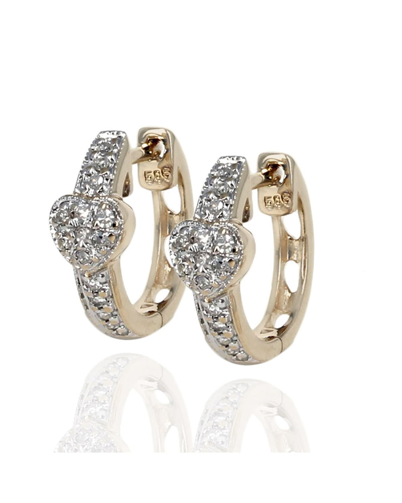 Pave Diamond Heart Huggie Hoop Earrings in White and Yellow Gold