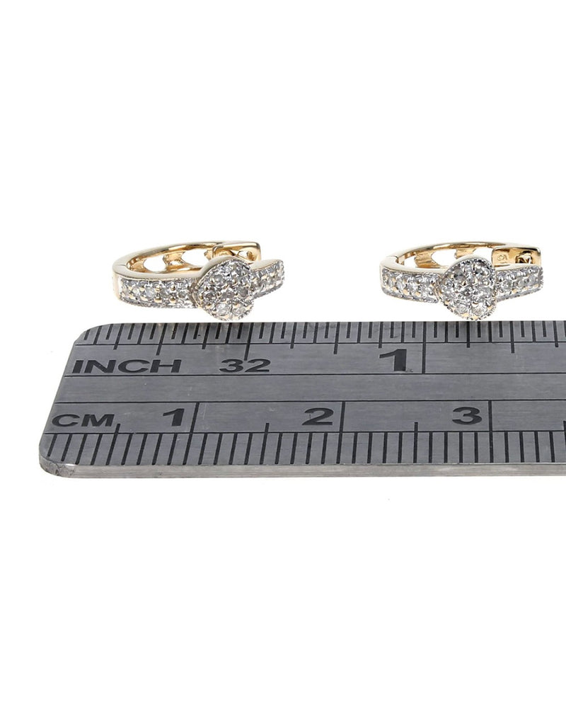 Pave Diamond Heart Huggie Hoop Earrings in White and Yellow Gold