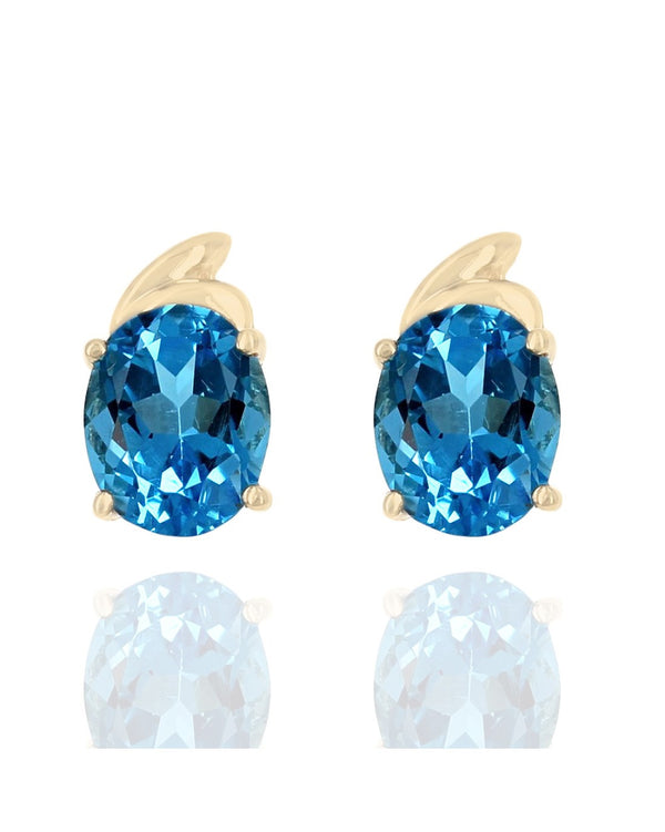 Swiss Blue Topaz Swirl Accent Stud Earrings in Yellow Gold