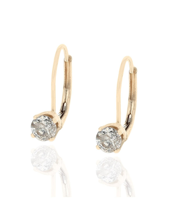 Diamond Solitaire Leverback Earrings in Yellow Gold