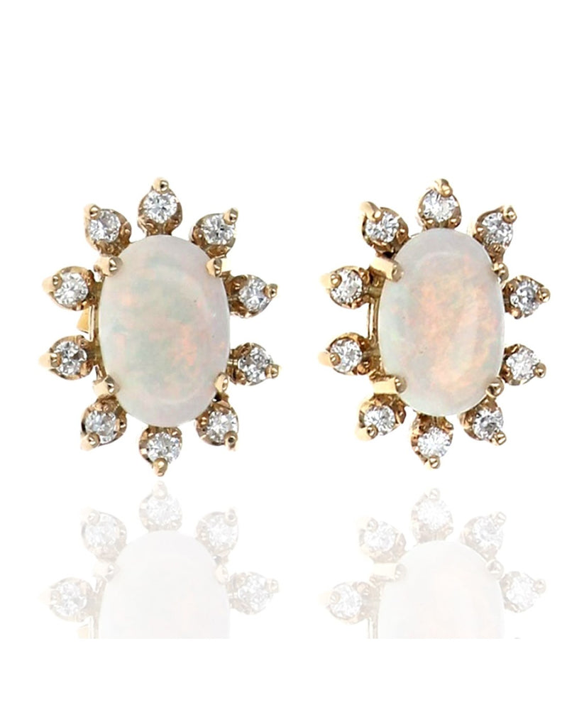 Opal and Diamond Halo Stud Earrings