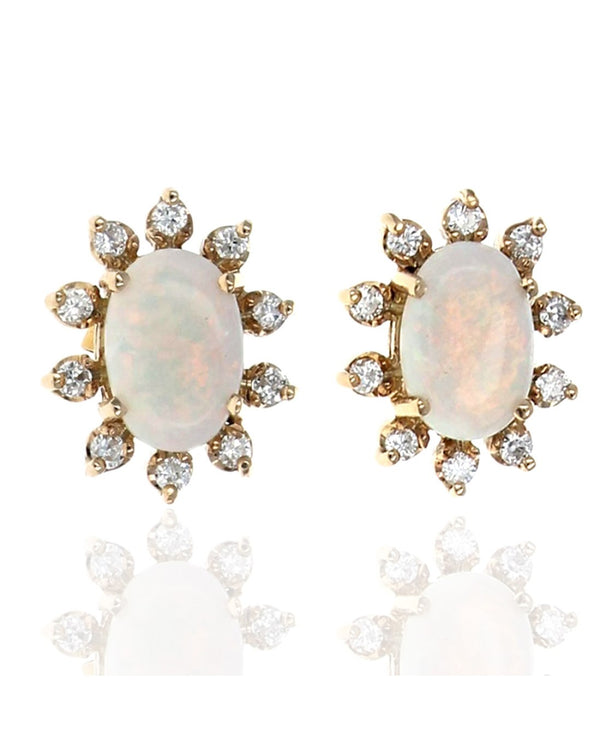 Opal and Diamond Halo Stud Earrings