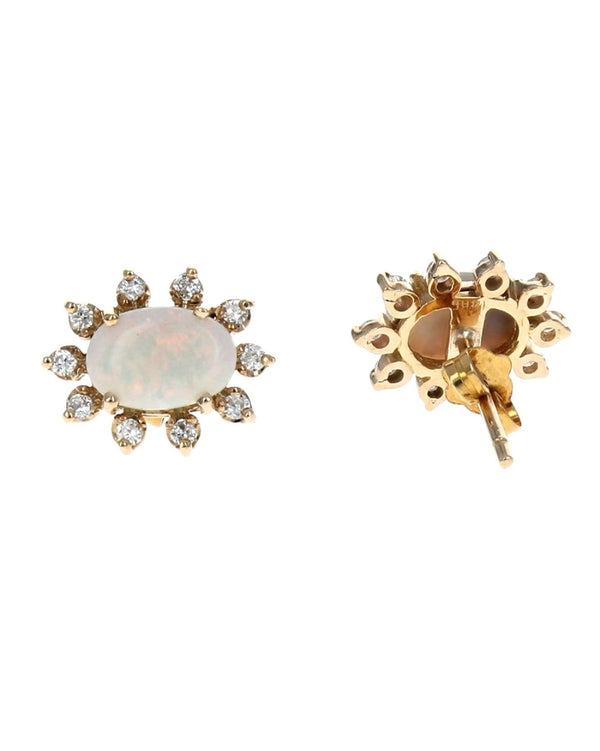Opal and Diamond Halo Stud Earrings