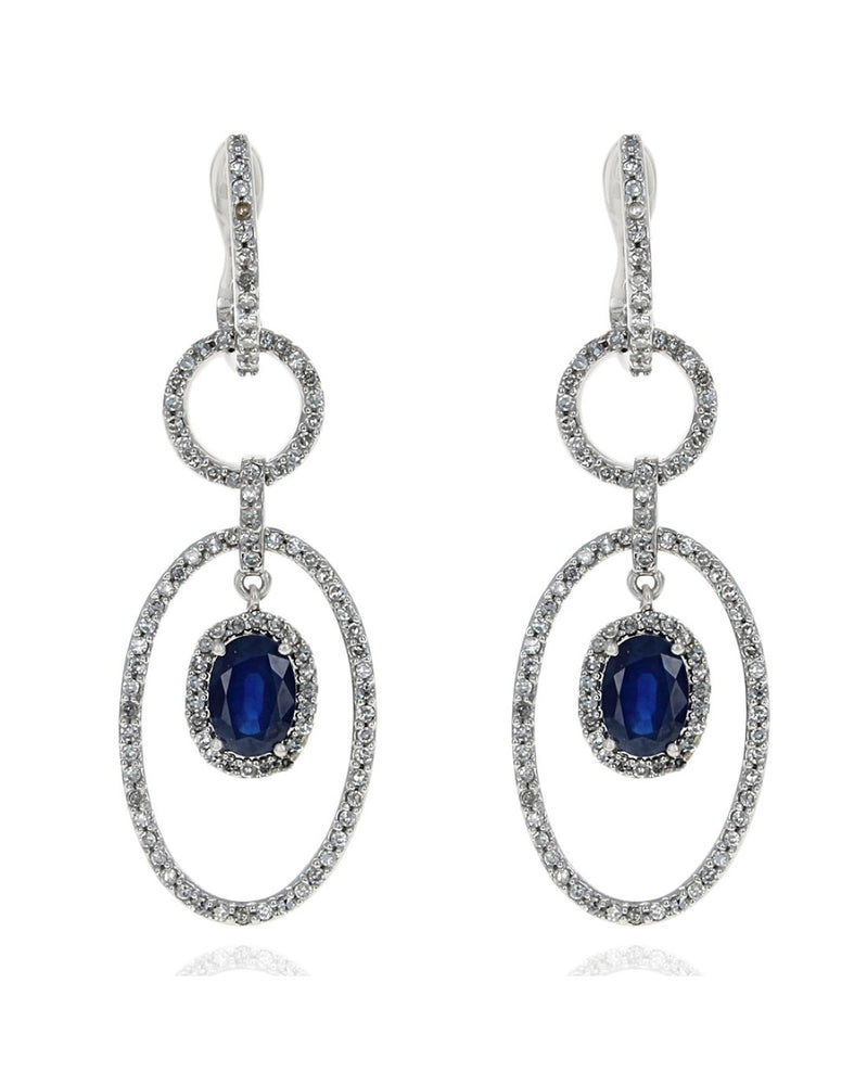 Sapphire and Diamond Circle Dangle Earrings