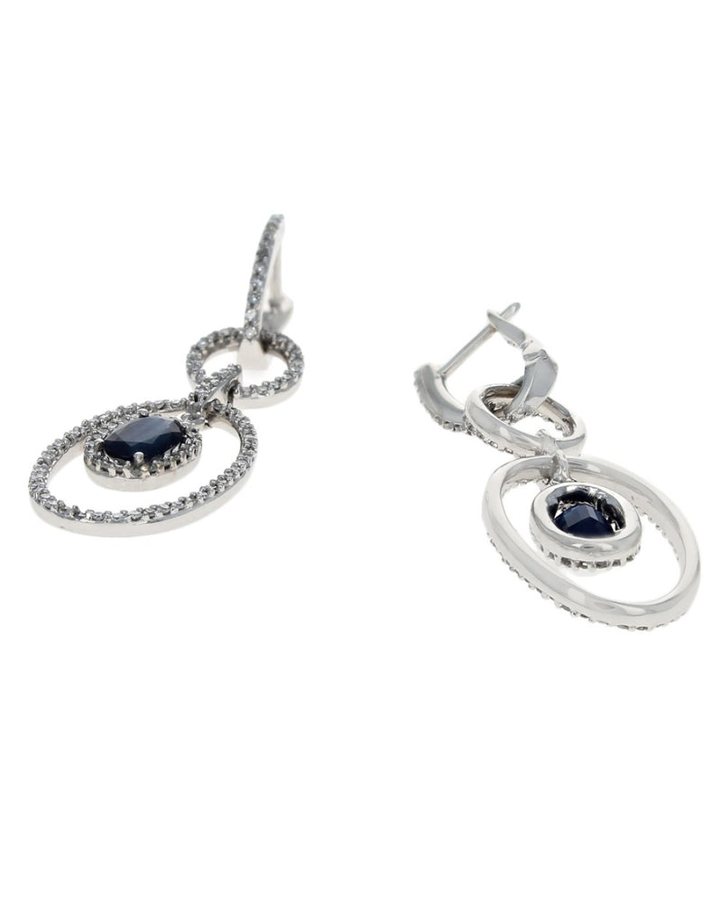 Sapphire and Diamond Circle Dangle Earrings