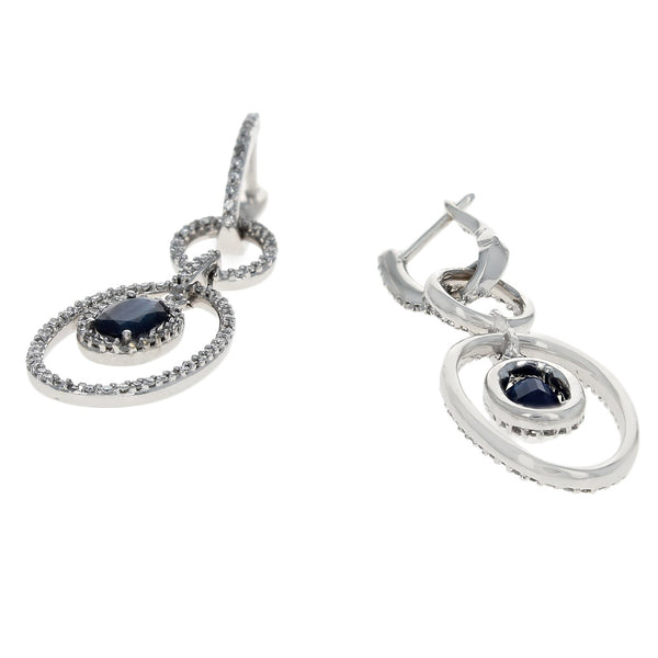 Sapphire and Diamond Circle Dangle Earrings