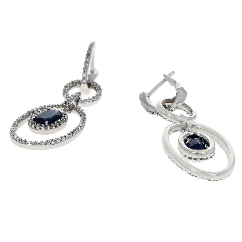 Sapphire and Diamond Circle Dangle Earrings