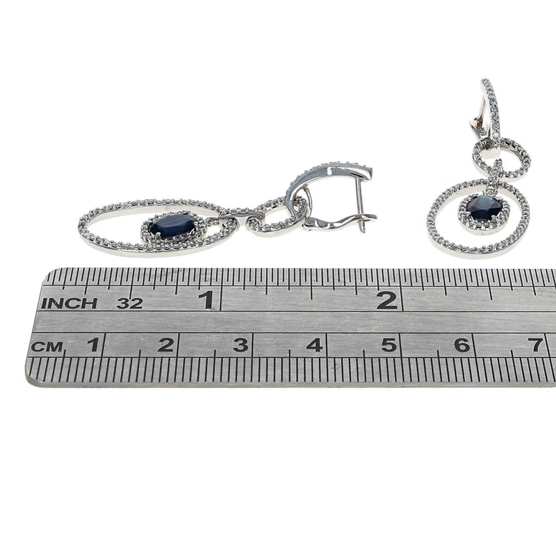 Sapphire and Diamond Circle Dangle Earrings