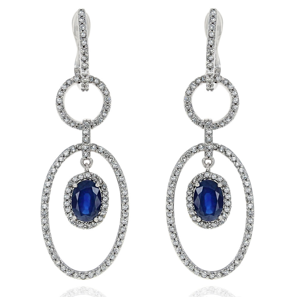 Sapphire and Diamond Circle Dangle Earrings