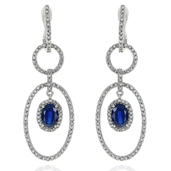 Sapphire and Diamond Circle Dangle Earrings