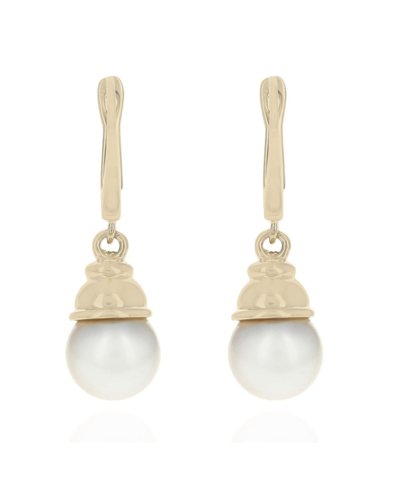 Cap Set Pearl Drop Earrings in Gold