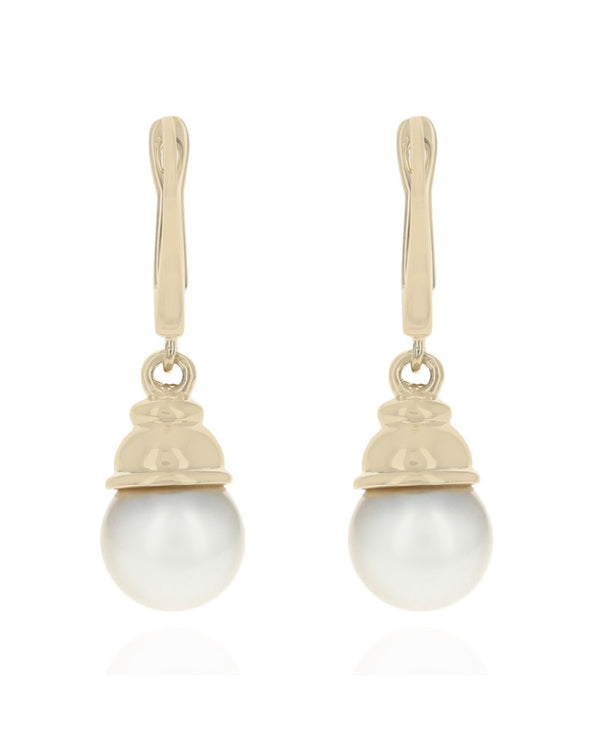 Cap Set Pearl Drop Earrings in Gold