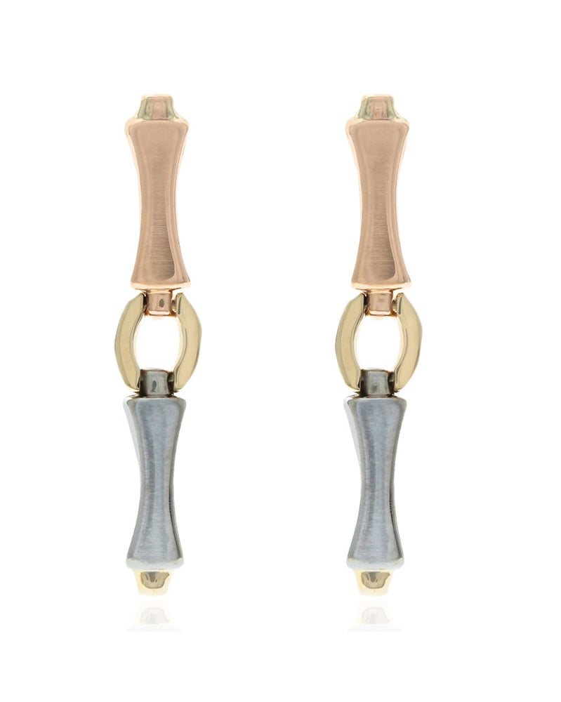 3 Tone Dog Bone Link Drop Earrings