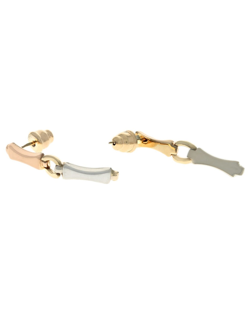 3 Tone Dog Bone Link Drop Earrings