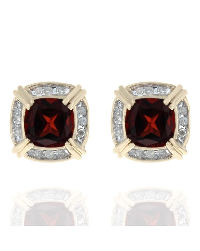 Pyrope Garnet and Diamond Square Halo Stud Earrings