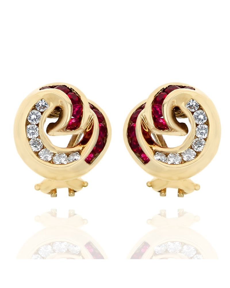 Charles Krypell Ruby and Diamond Crossover Earrings