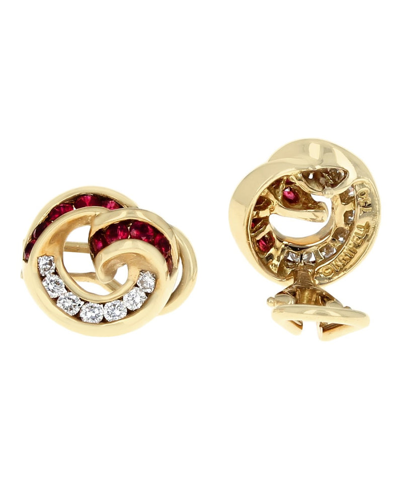 Charles Krypell Ruby and Diamond Crossover Earrings