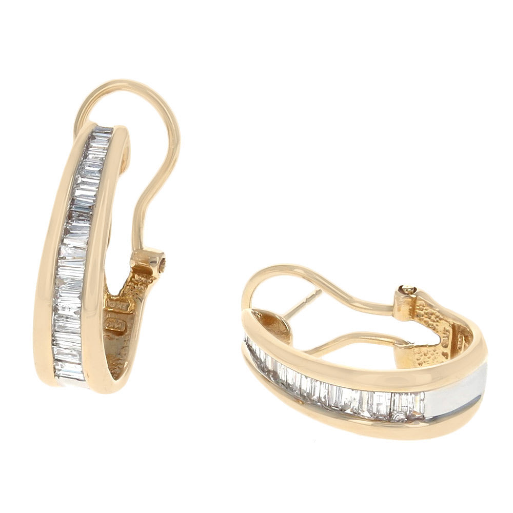 Diamond J Hoop Earrings in White and Yellow Gold