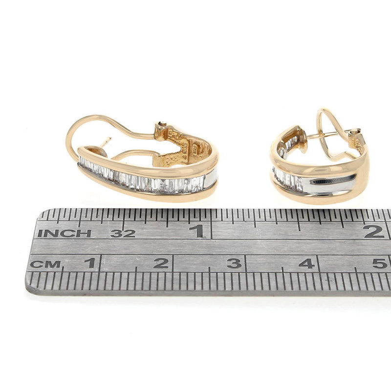 Diamond J Hoop Earrings in White and Yellow Gold