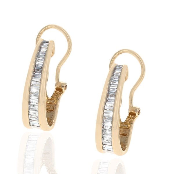 Diamond J Hoop Earrings in White and Yellow Gold