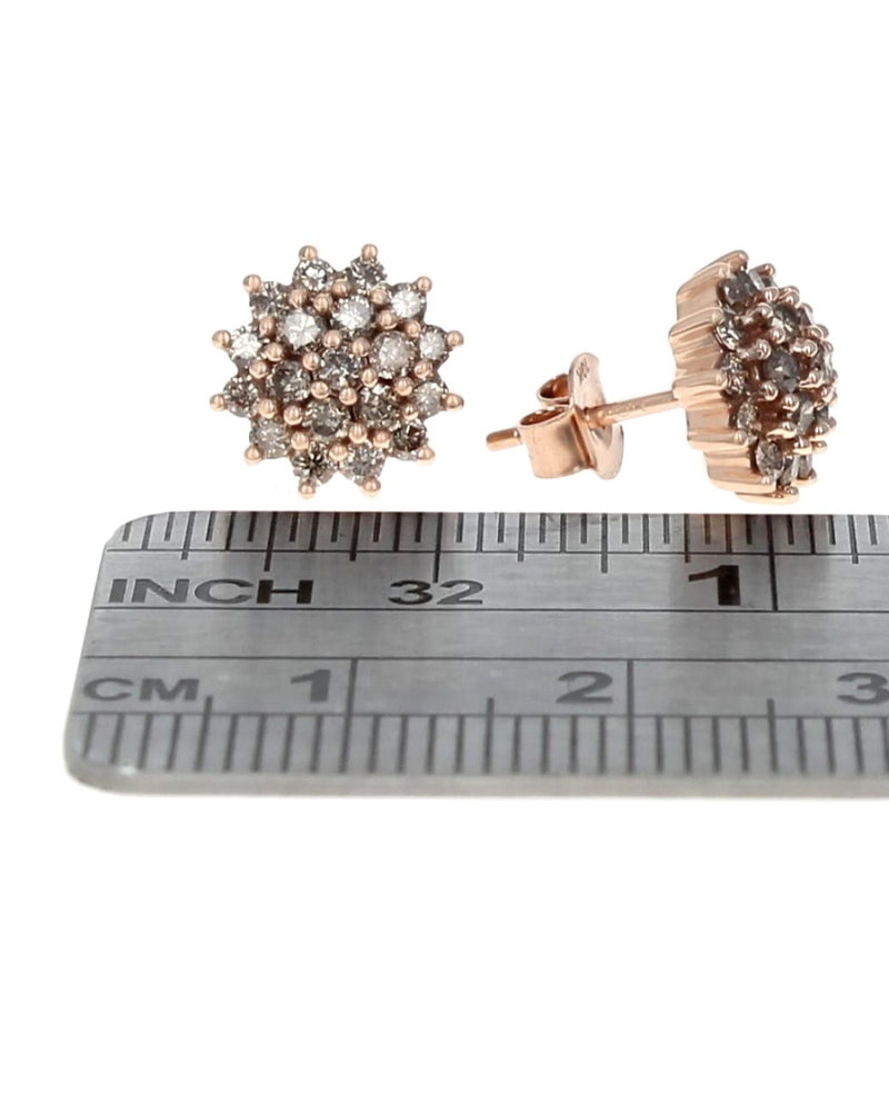 Diamond Cluster Stud Earrings in Rose Gold