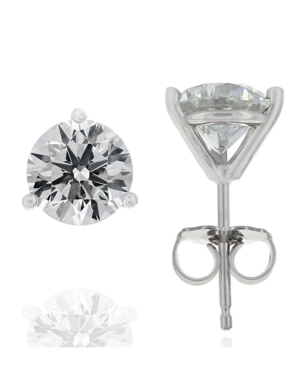 GIA Certified Round Brilliant Cut Diamond Martini Stud Earrings in 18KW