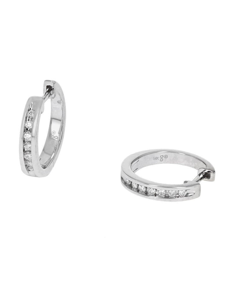 Diamond Huggie Hoop Earrings in White Gold