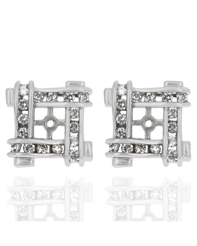 Diamond Crossover Square Earring Jackets in White Gold