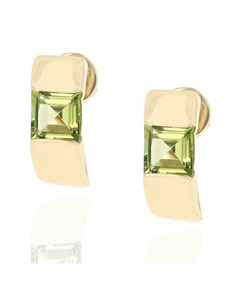 Square Peridot Curved Earrings