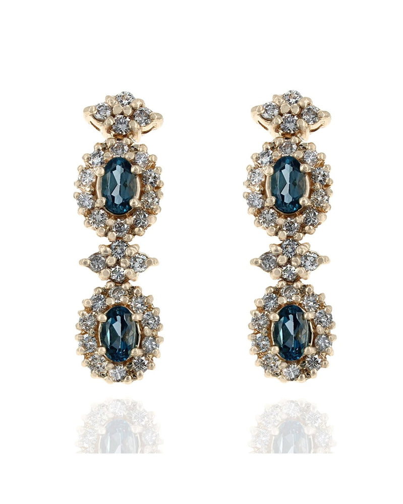 London Blue Topaz and Diamond Halo Dangle Earrings