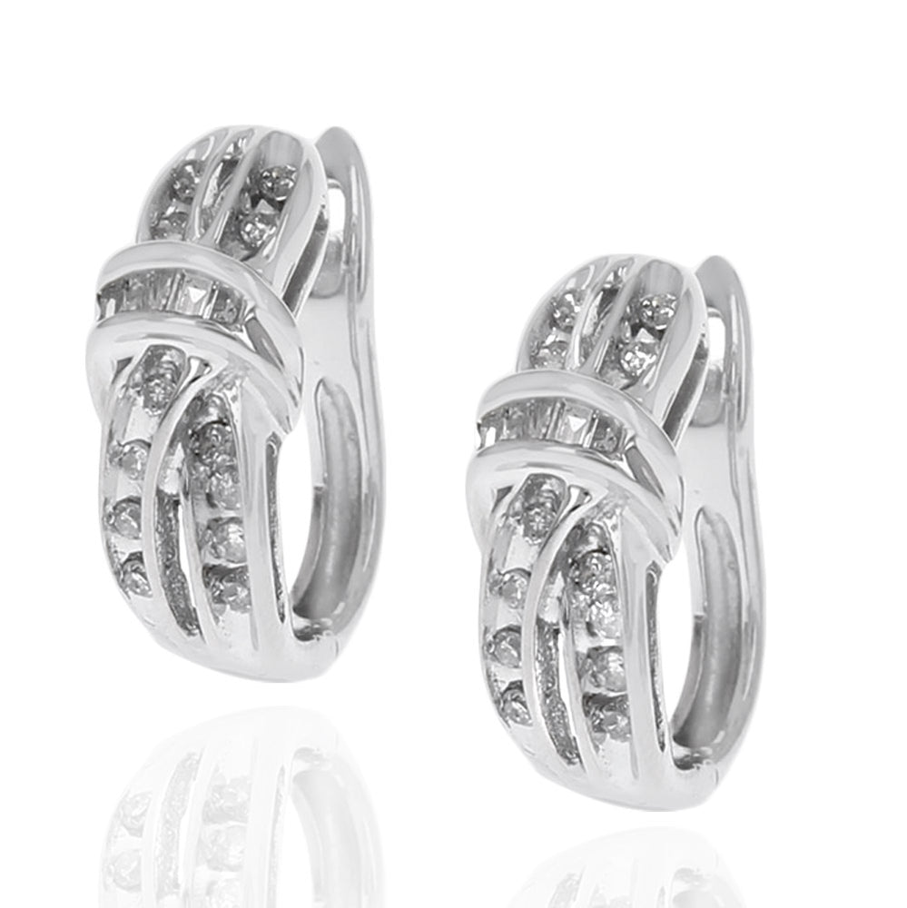 Diamond Ribbon Crossover Hoop Earrings in White Gold