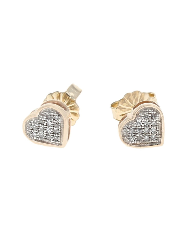 Pave Diamond Heart Stud Earrings in White and Yellow Gold