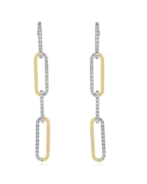 A. Link 2 Tone Diamond Papaerclip Dangle Earrings