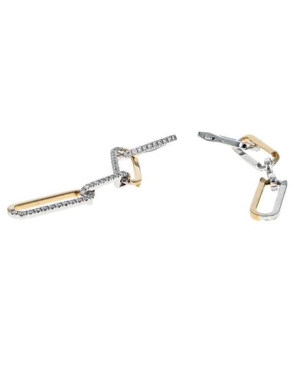 A. Link 2 Tone Diamond Papaerclip Dangle Earrings