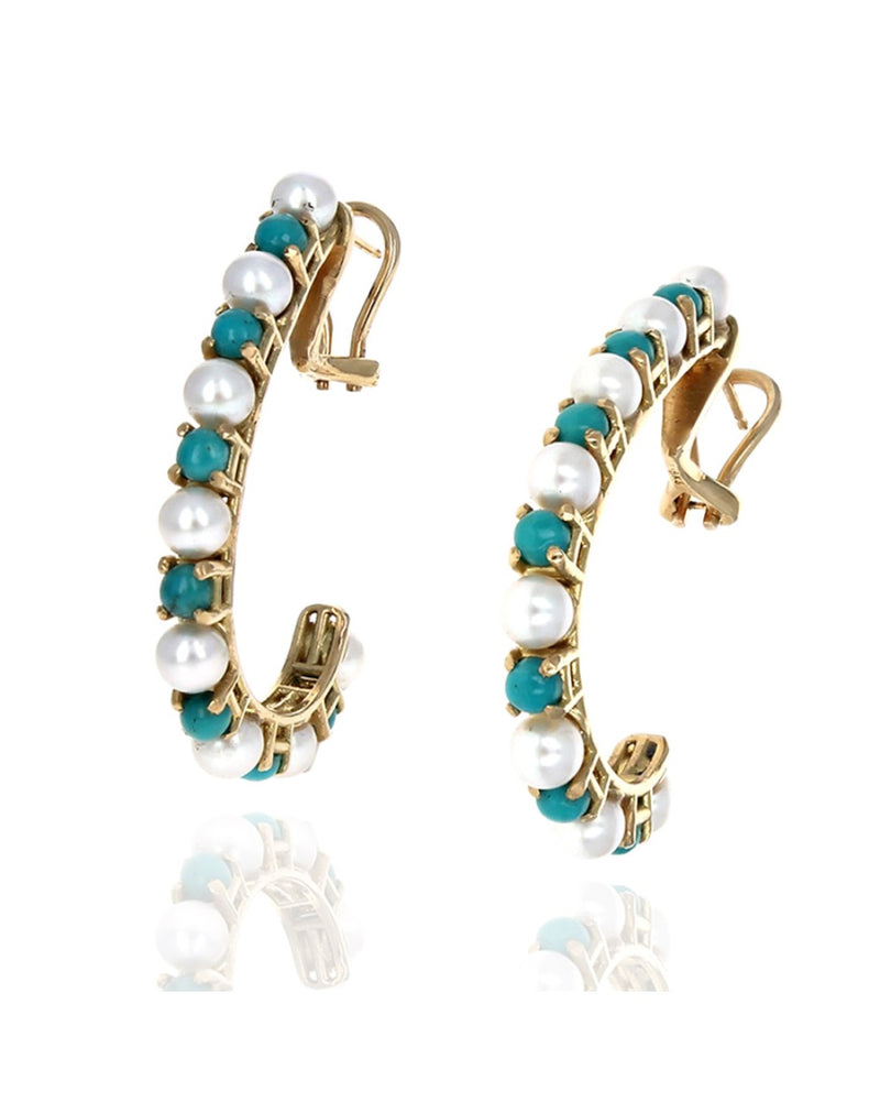 Alternating Pearl and Turquoise J Earrings