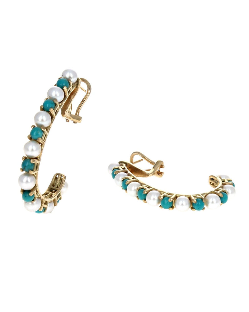 Alternating Pearl and Turquoise J Earrings