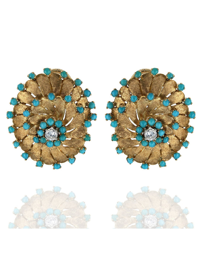 Turquoise and Diamond Accent Swirl Earrings