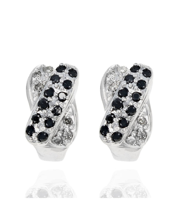 Black and White Diamond X Crossover Earrings in White Gold