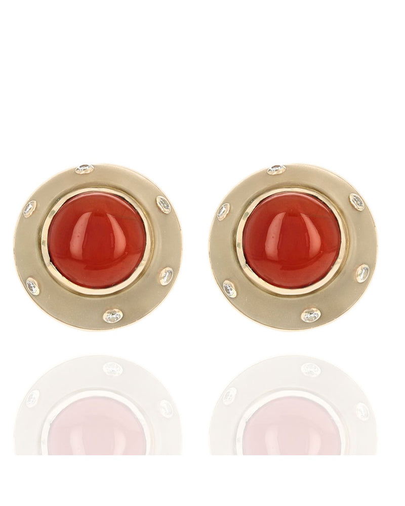 Trianon Carnelian, Rock Crystal Quartz and Diamond Dome Earrings