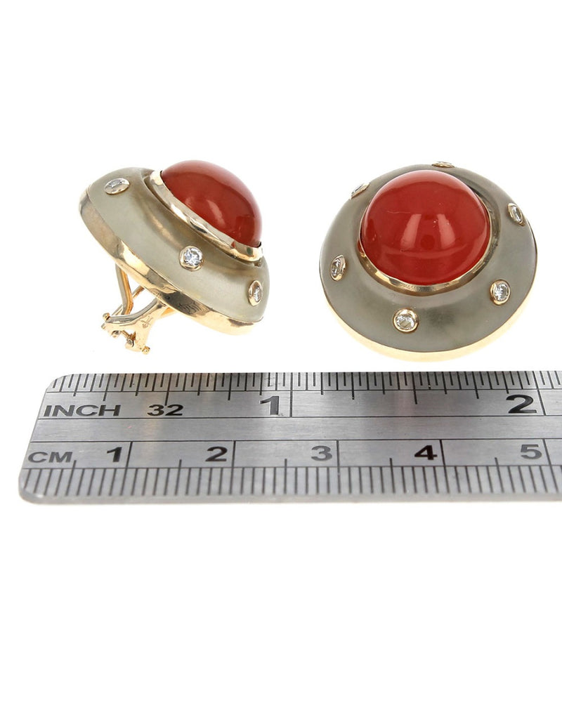 Trianon Carnelian, Rock Crystal Quartz and Diamond Dome Earrings