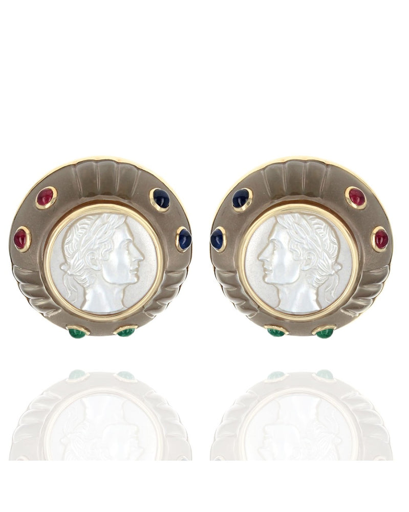 Trianon Intaglio Mother of Pearl Dome Earrings