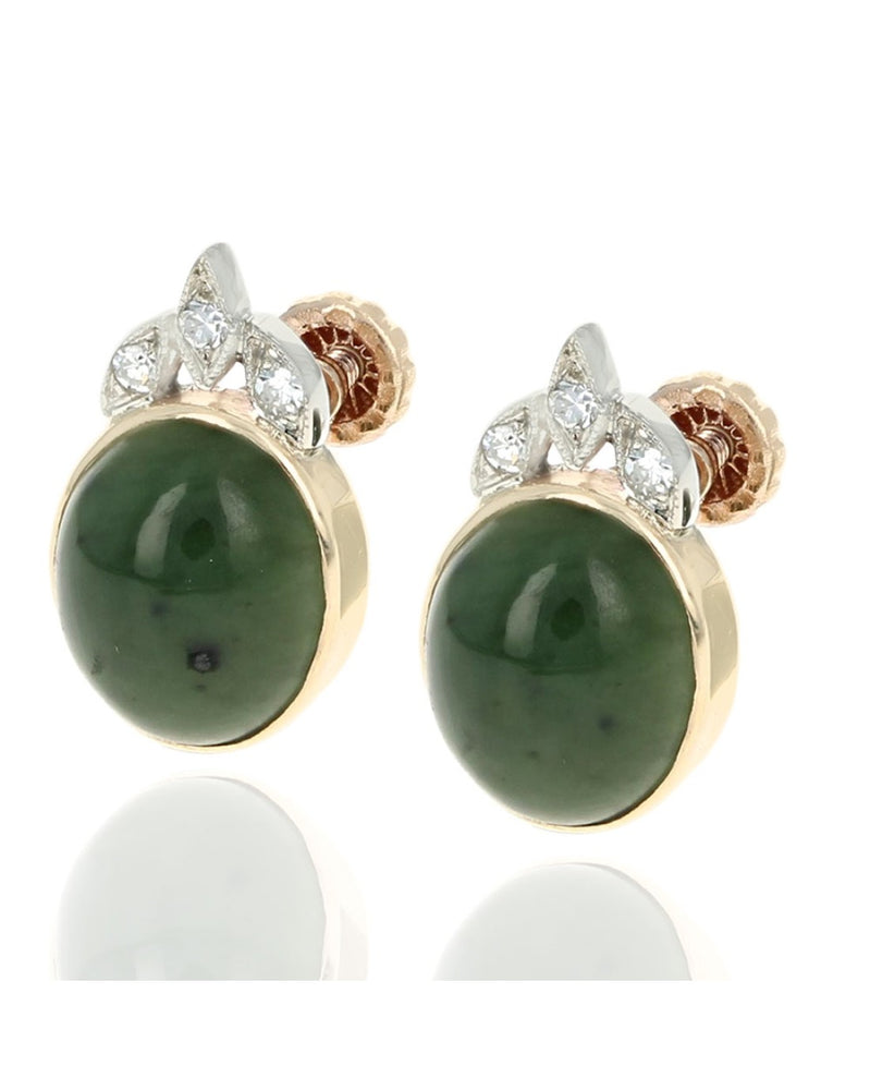 Nephrite Jade and Diamond Vintage Earrings