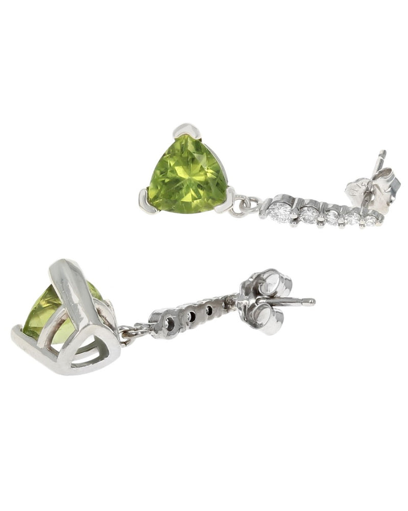 Trillion Peridot and Diamond Drop Earrings